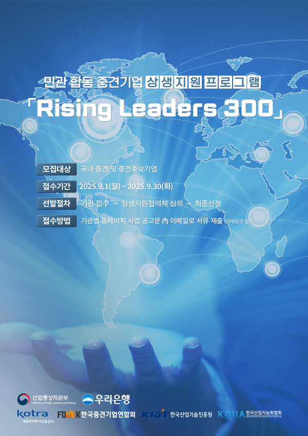 우리은행, 산업통상자원부 공동의 중견기업 위한 금융지원 프로그램인 'Lising Leaders 300' 6기 모집 포스터.