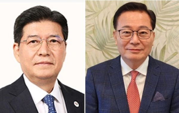 '2026 세계한인회장대회' 공동대회장에 추대된 윤희 아시아한인회총연합회 회장과 이석로 캐나다한인회총연합회 회장.