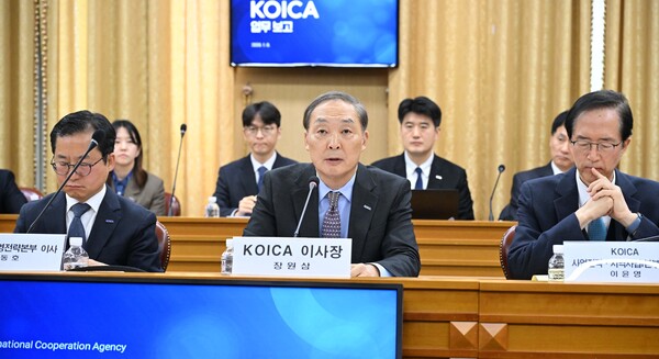 장원삼 KOICA 이사장이 1월9일 정부서울청사에서 열린 2026년 한국국제협력단 업무보고에서 발언하고 있다. [외교부]